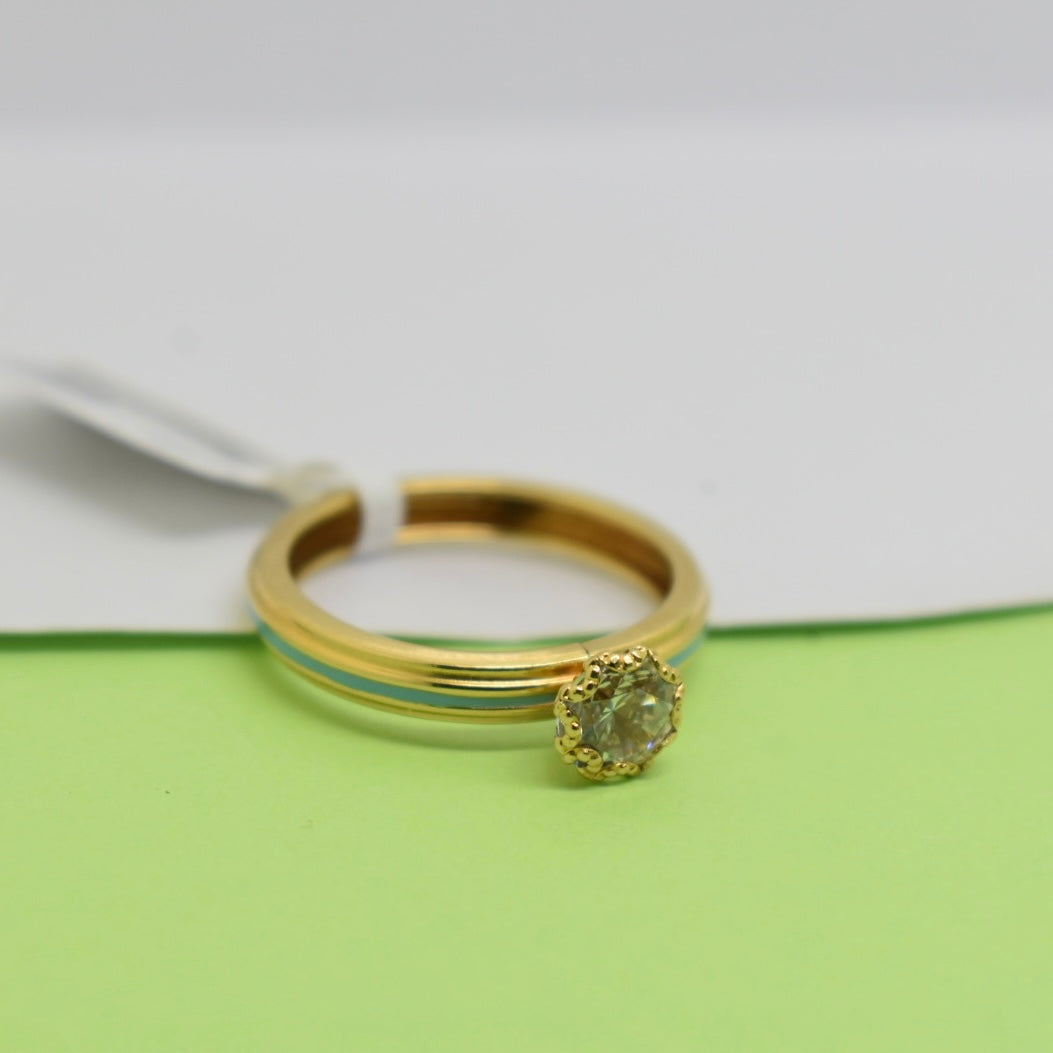 *LIMITED* Real 18K Yellow Gold - Blue Border Single Stone Ring