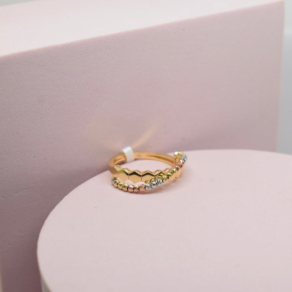 *LIMITED* Real 18K Gold - Hexagon Tri Color Ball Ring