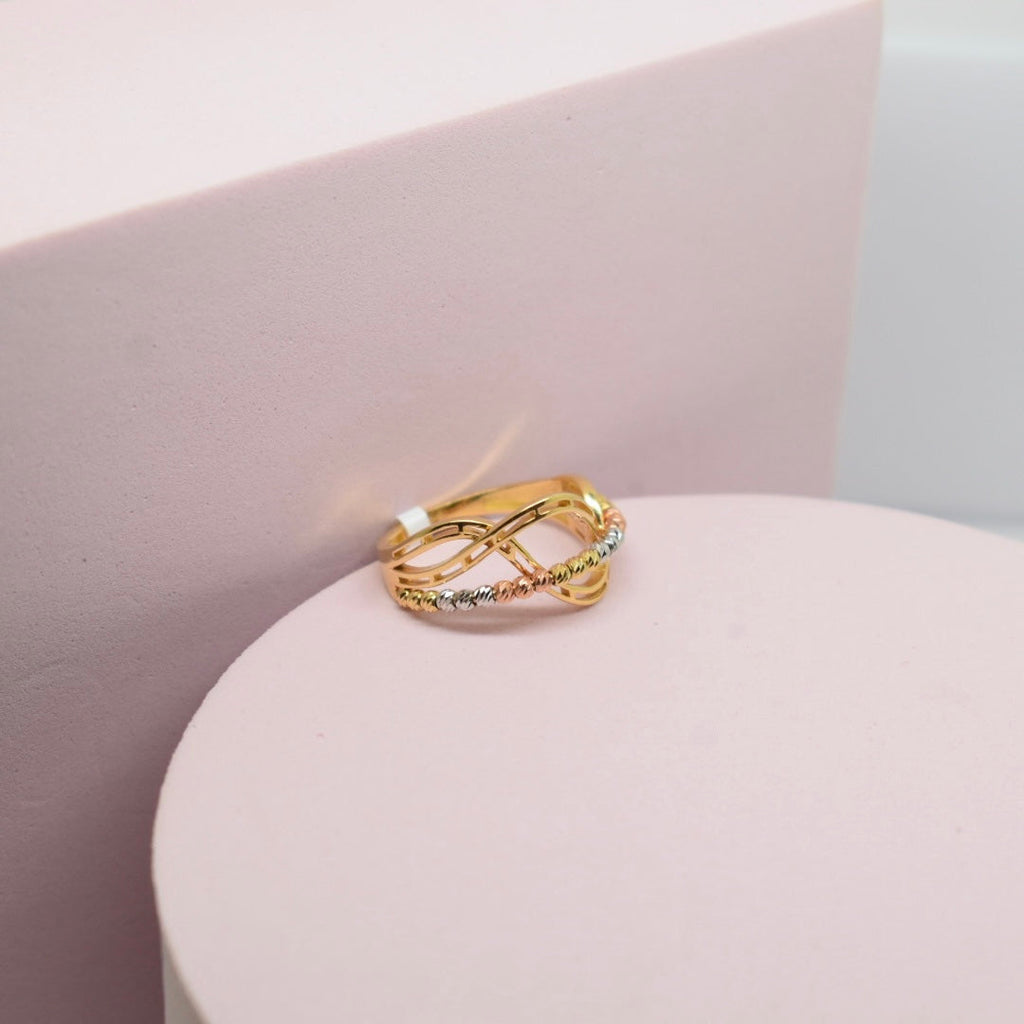 *LIMITED* Real 18K Gold - Curvy Tri Color Ball Ring