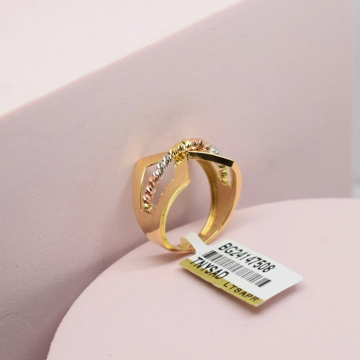 *LIMITED* Real 18K Gold - Open Bow Tri Color Ball Ring