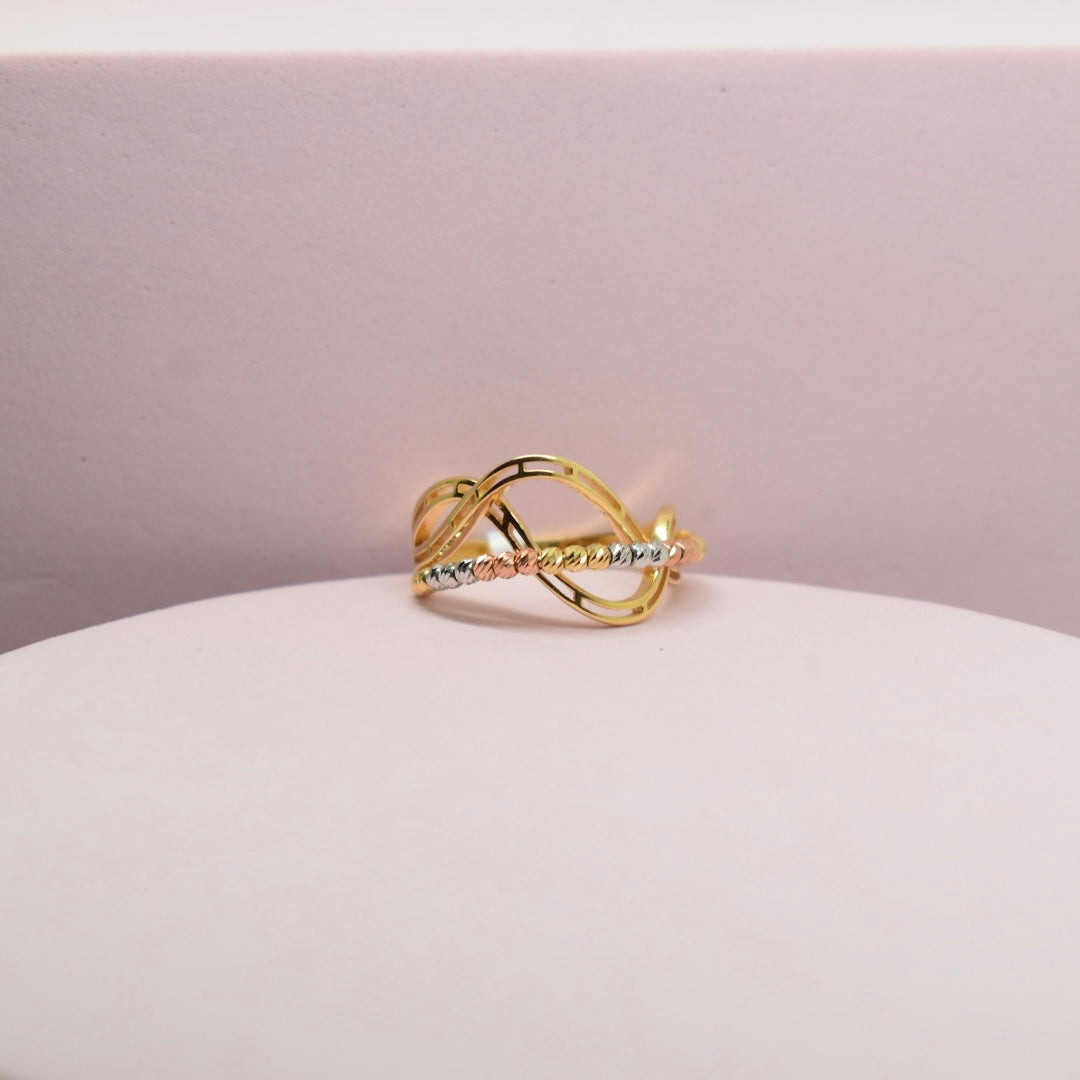 *LIMITED* Real 18K Gold - Curvy Tri Color Ball Ring