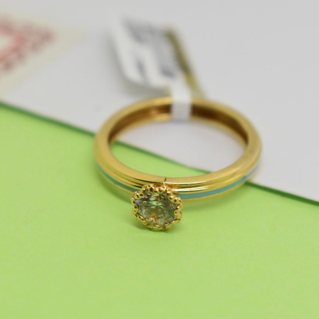 *LIMITED* Real 18K Yellow Gold - Blue Border Single Stone Ring