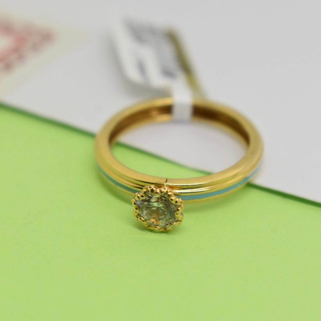 *LIMITED* Real 18K Yellow Gold - Blue Border Single Stone Ring