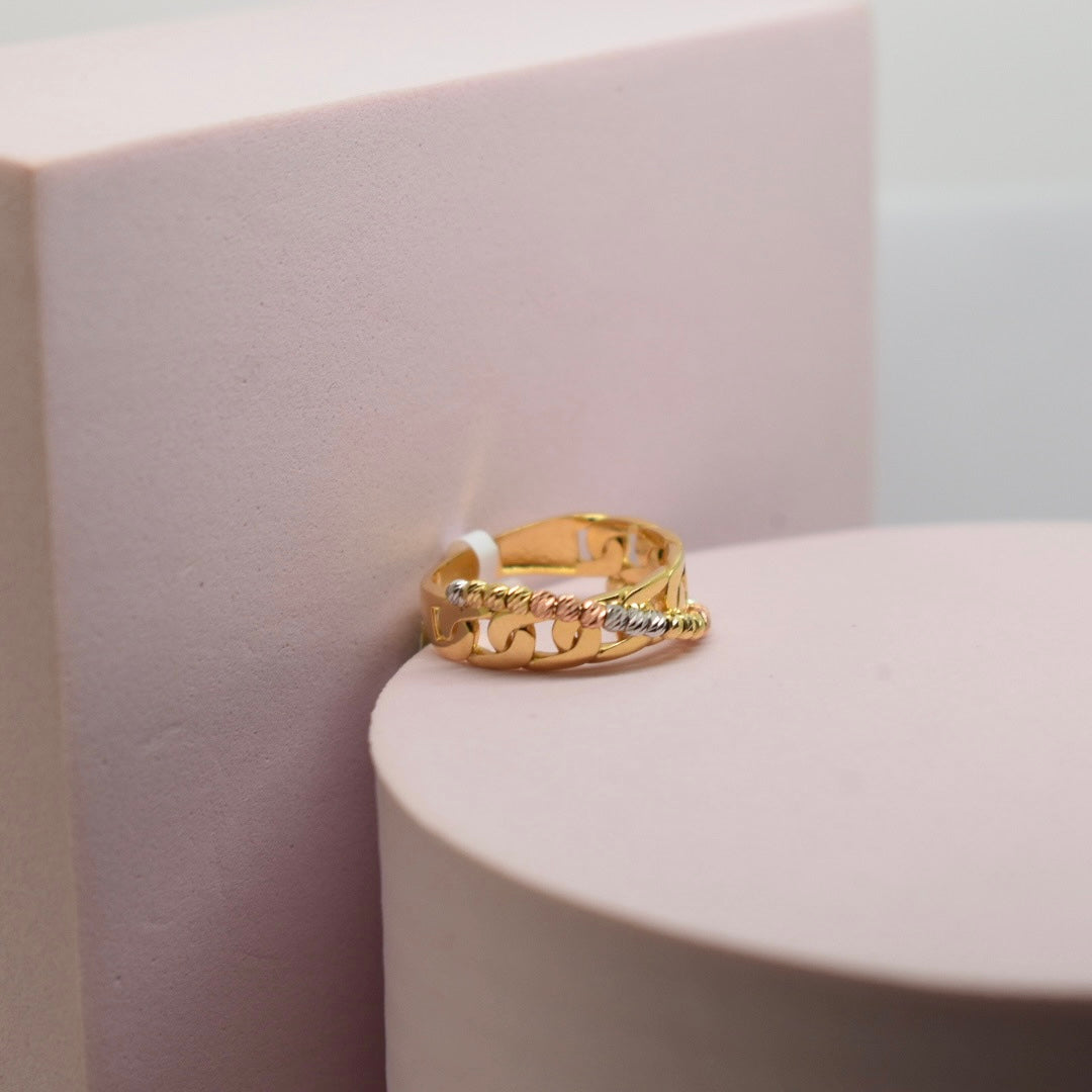 *LIMITED* Real 18K Gold - Curb Link Tri Color Ball Ring