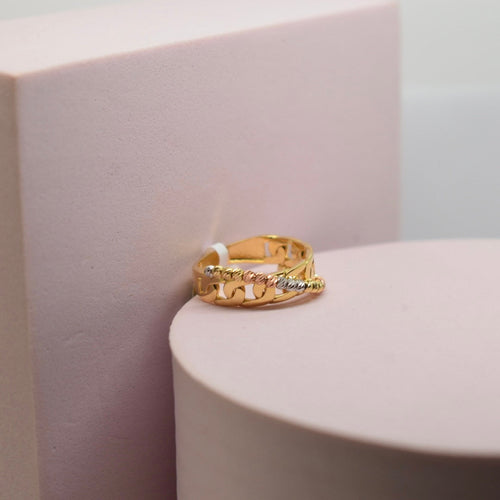 *LIMITED* Real 18K Gold - Curb Link Tri Color Ball Ring