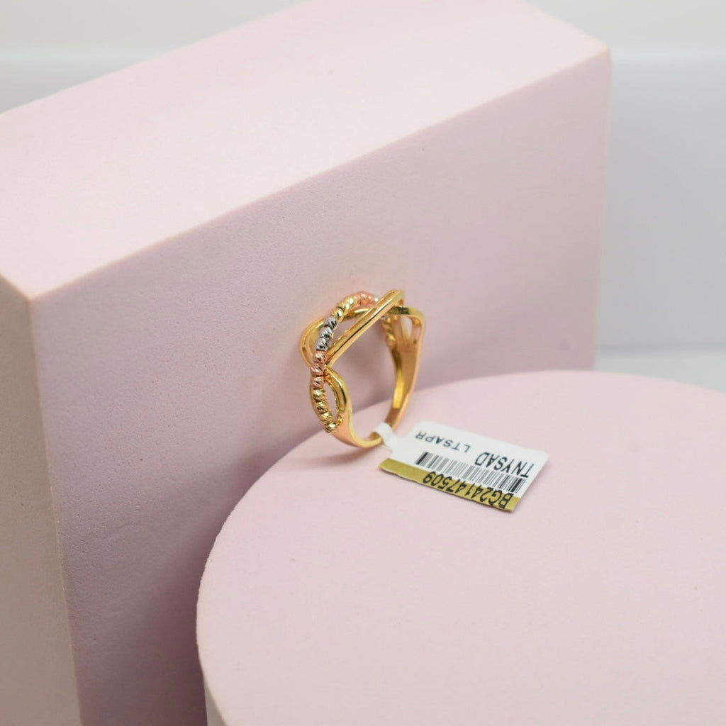 *LIMITED* Real 18K Gold - Curvy Tri Color Ball Ring