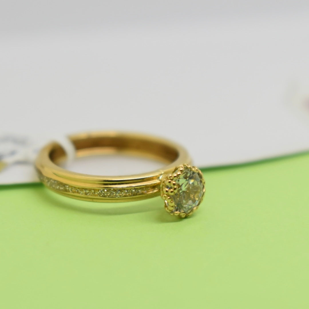 *LIMITED* Real 18K Yellow Gold - Stone Border Single Stone Ring