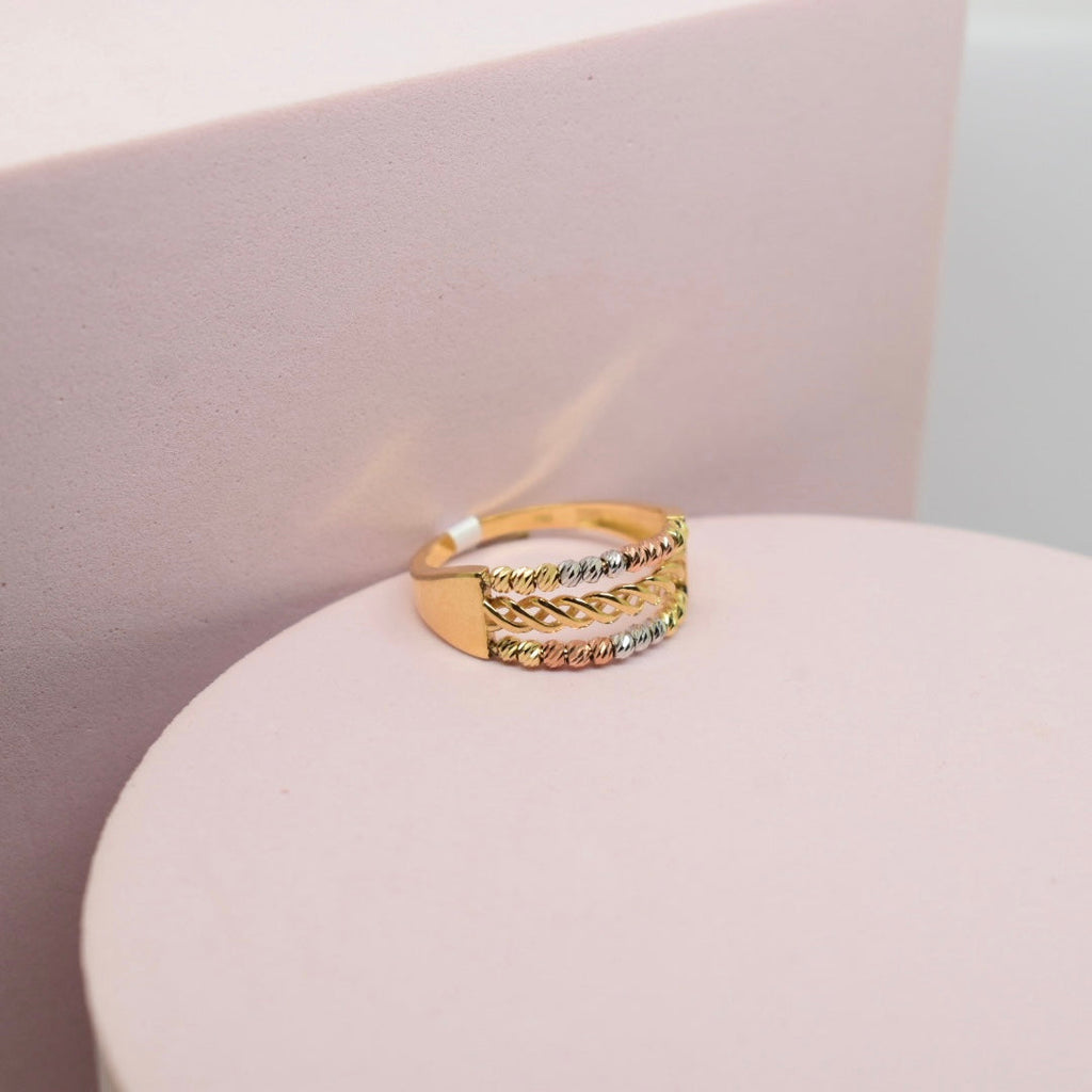 *LIMITED* Real 18K Gold - Two Line Tri Color Ball Ring