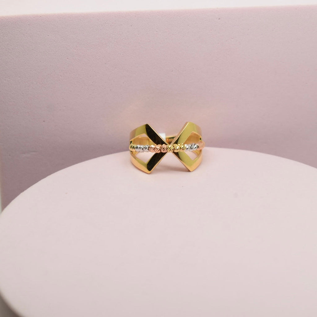 *LIMITED* Real 18K Gold - Open Bow Tri Color Ball Ring