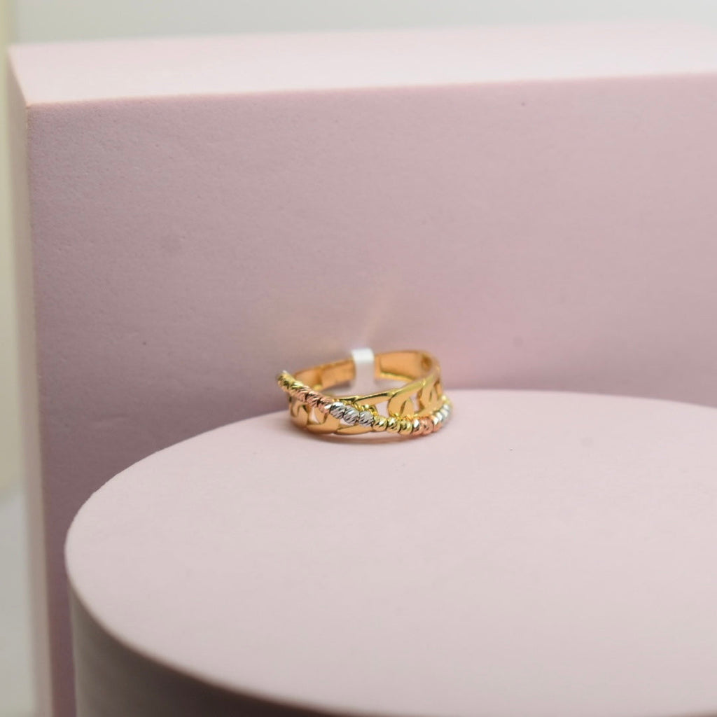 *LIMITED* Real 18K Gold - Curb Link Tri Color Ball Ring