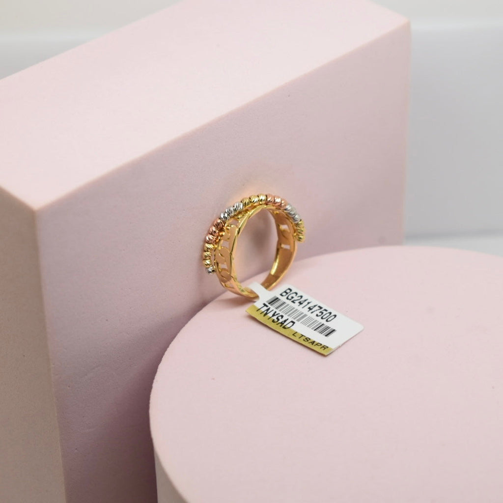 *LIMITED* Real 18K Gold - Curb Link Tri Color Ball Ring
