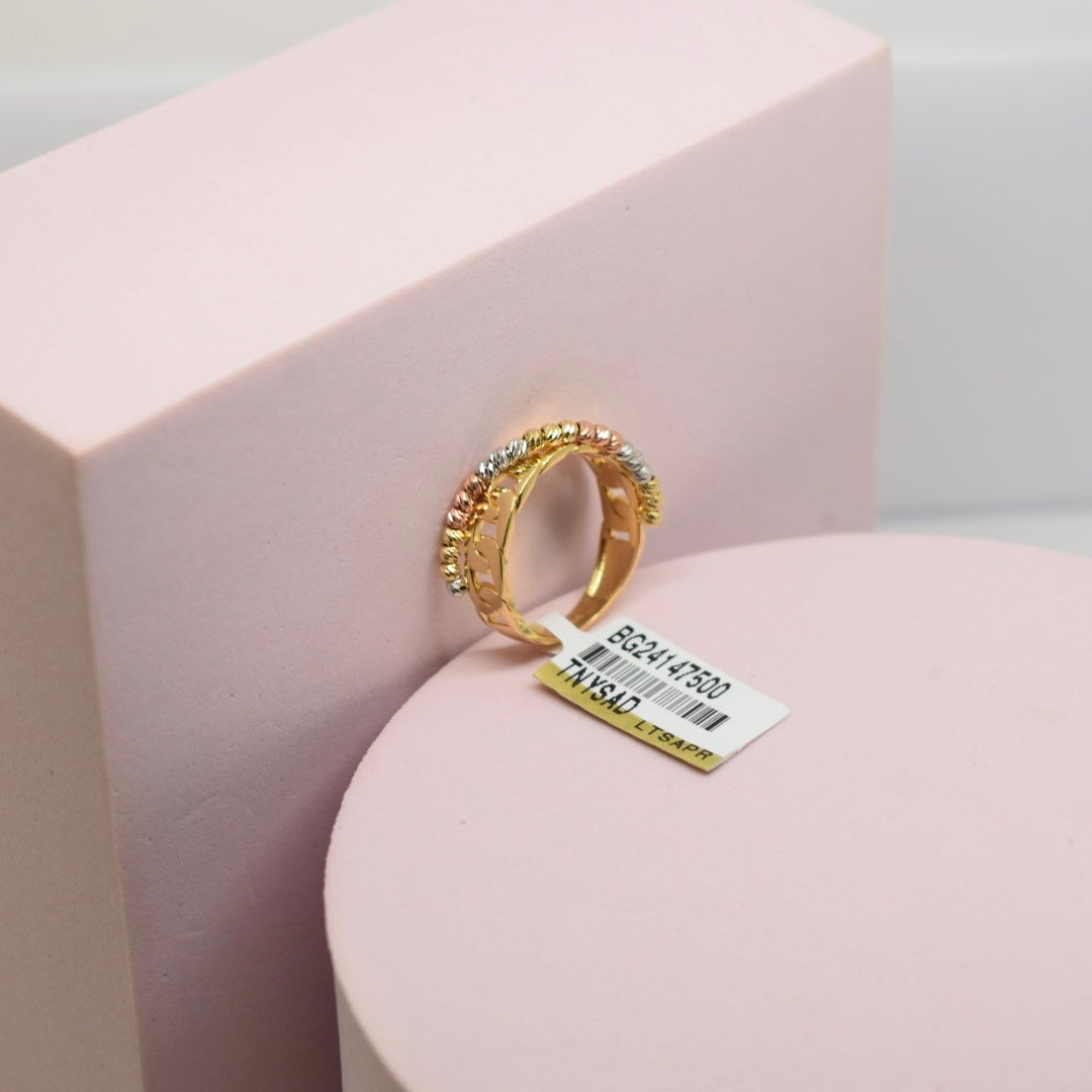 *LIMITED* Real 18K Gold - Curb Link Tri Color Ball Ring