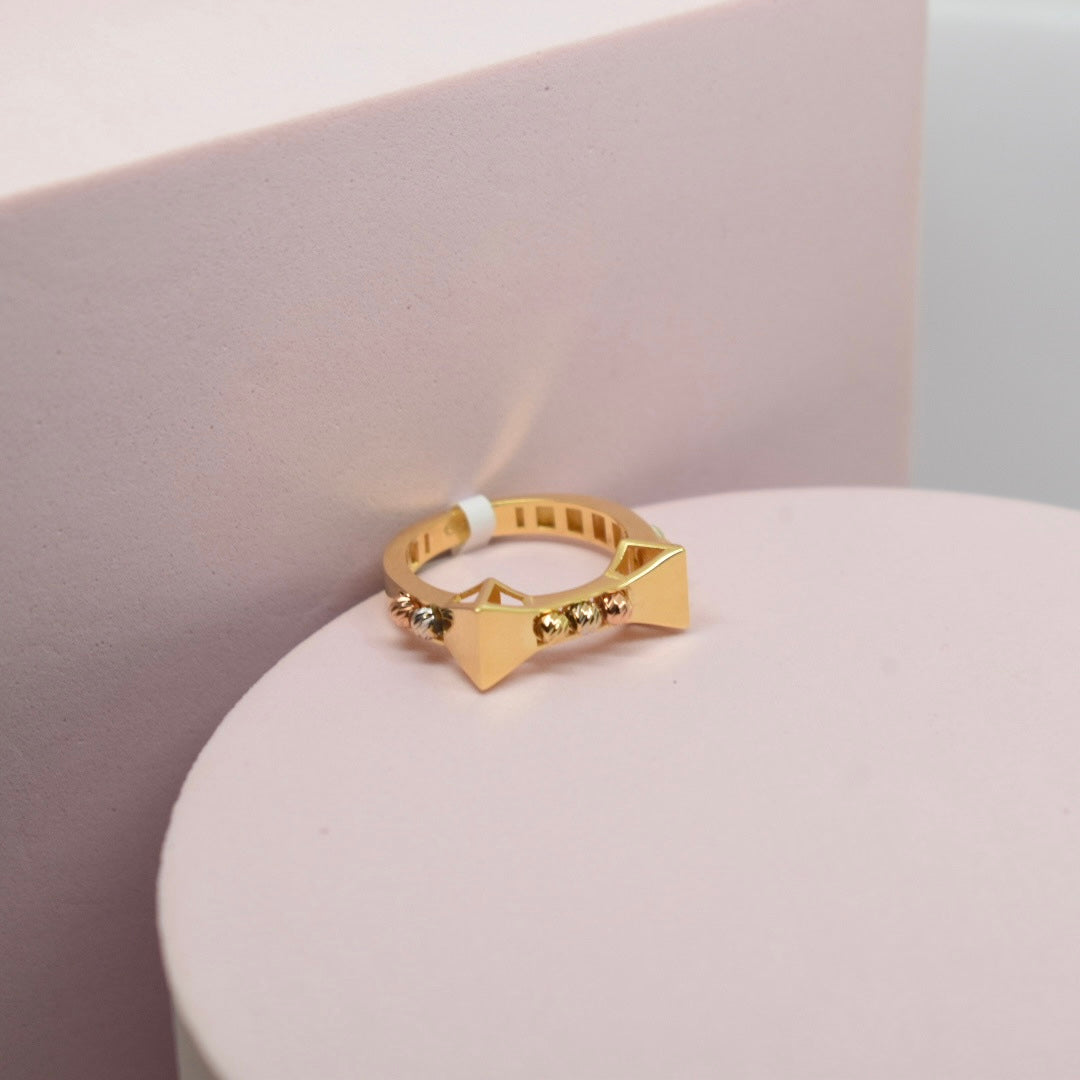 *LIMITED* Real 18K Gold - Bow Tri Color Ball Ring