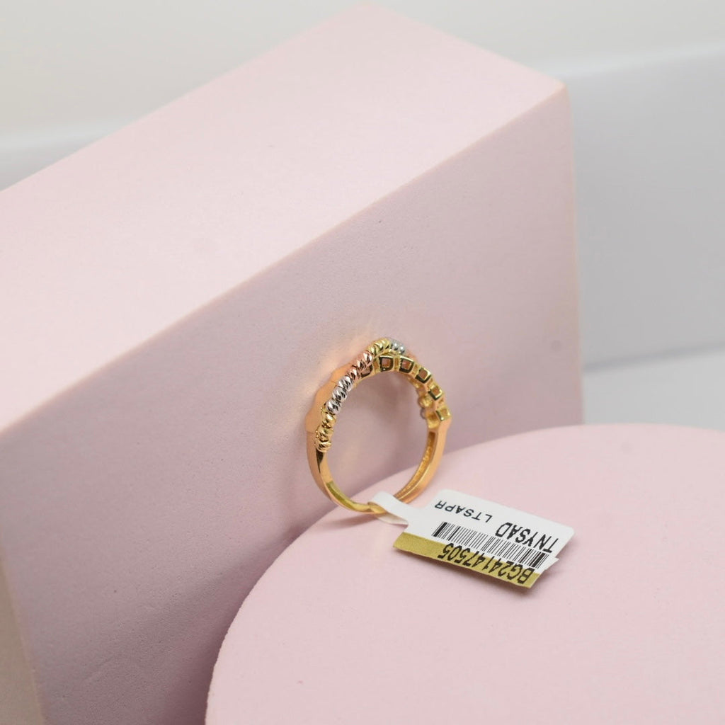 *LIMITED* Real 18K Gold - Hexagon Tri Color Ball Ring
