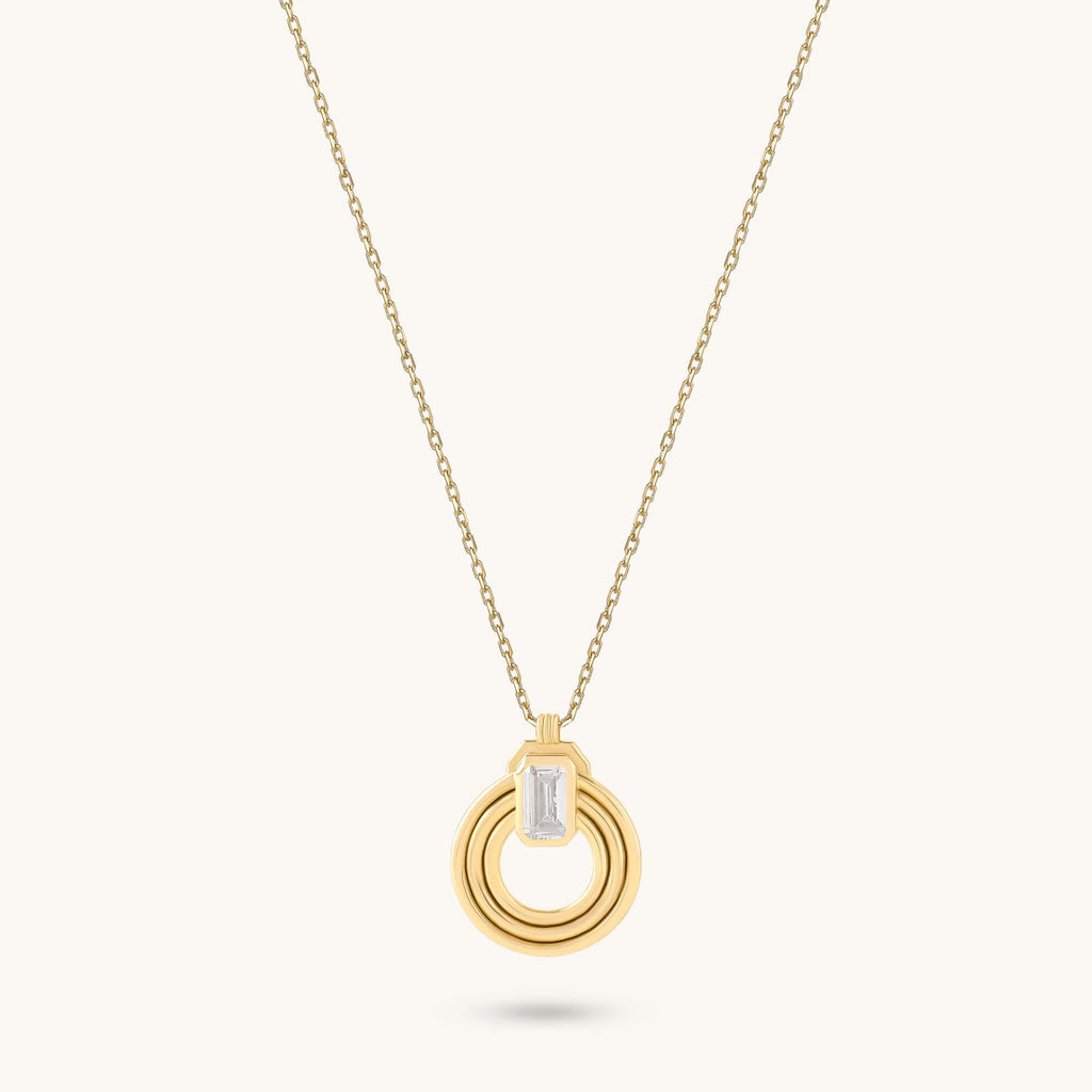 Emerald-Cut Moissanite Orbit Loop Necklace in Solid Gold