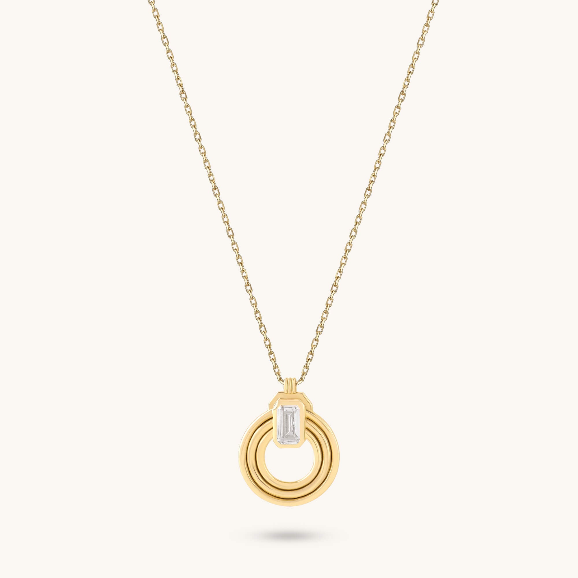 Emerald-Cut Moissanite Orbit Loop Necklace in Solid Gold