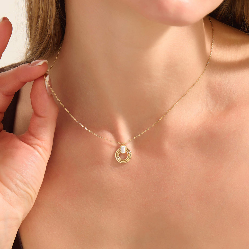 Emerald-Cut Moissanite Orbit Loop Necklace in Gold