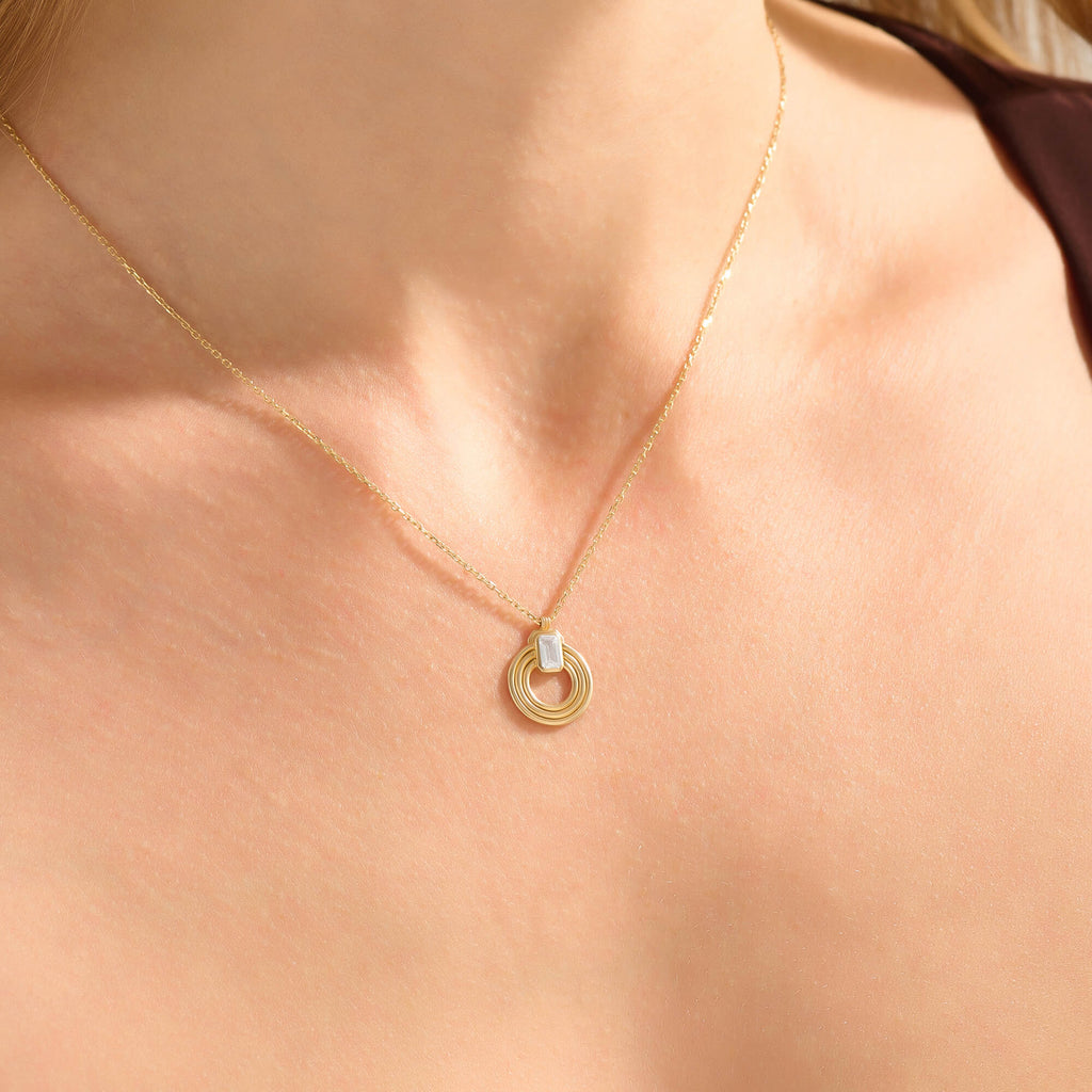 Emerald-Cut Moissanite Orbit Loop Necklace in Gold