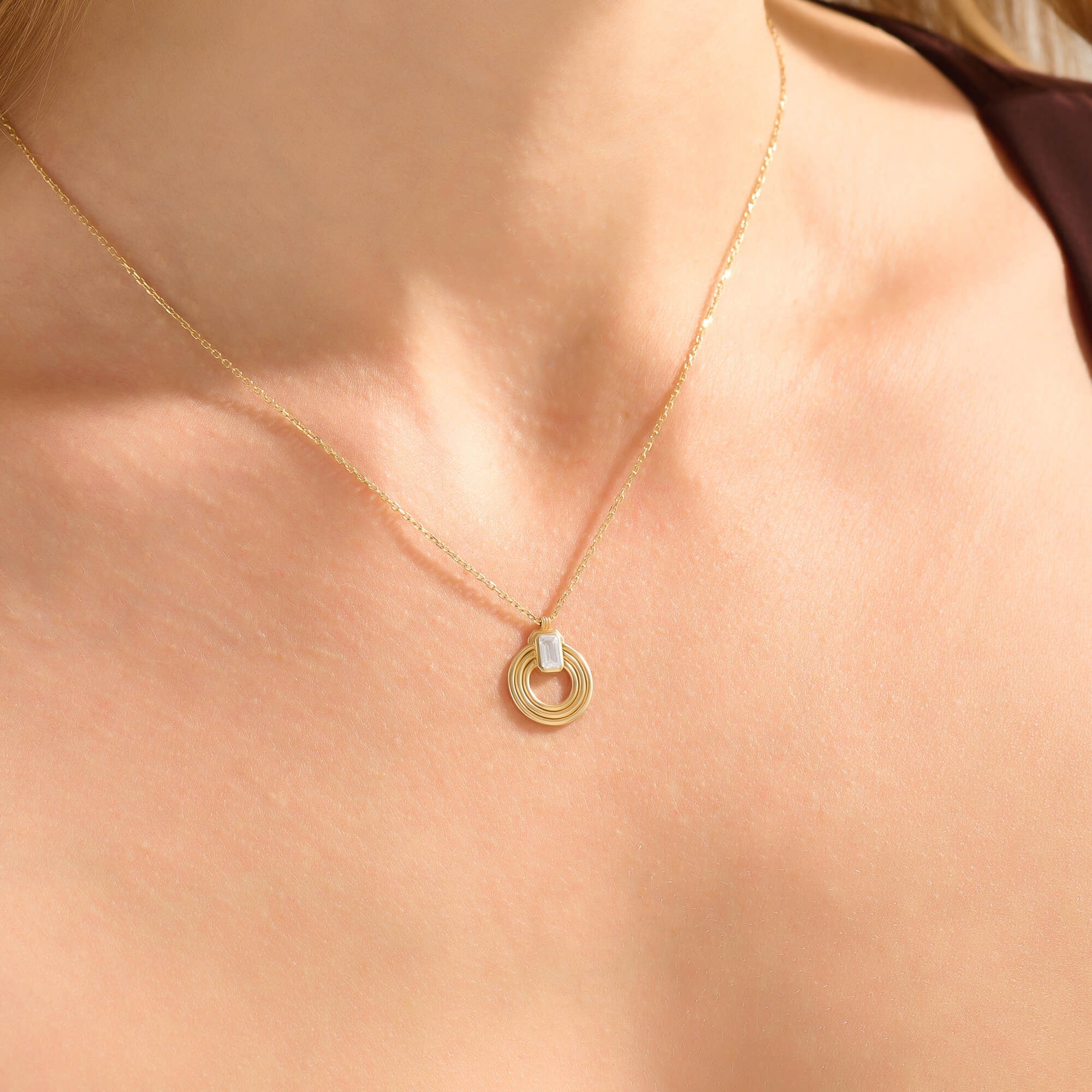 Emerald-Cut Moissanite Orbit Loop Necklace in Gold