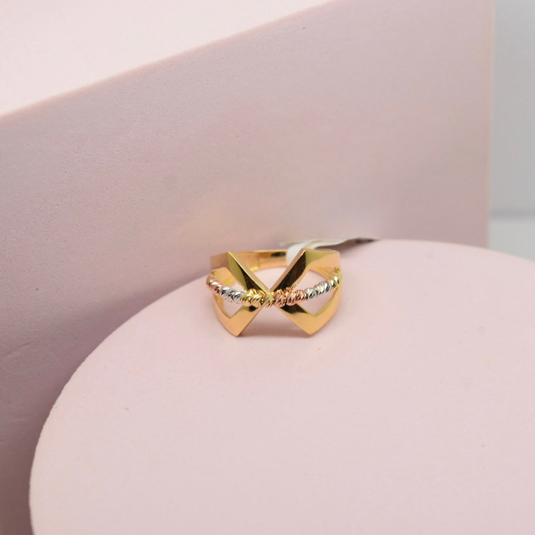 *LIMITED* Real 18K Gold - Open Bow Tri Color Ball Ring