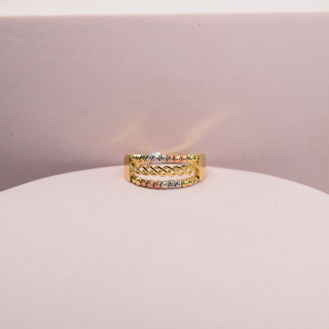 *LIMITED* Real 18K Gold - Two Line Tri Color Ball Ring