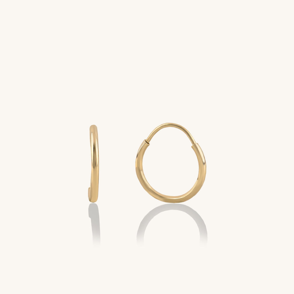 Women's 14k Real Gold Thin Endless Mini Hoop Earrings