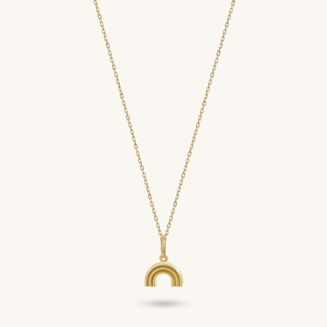 14K Real Gold Rainbow Charm Necklace for Women