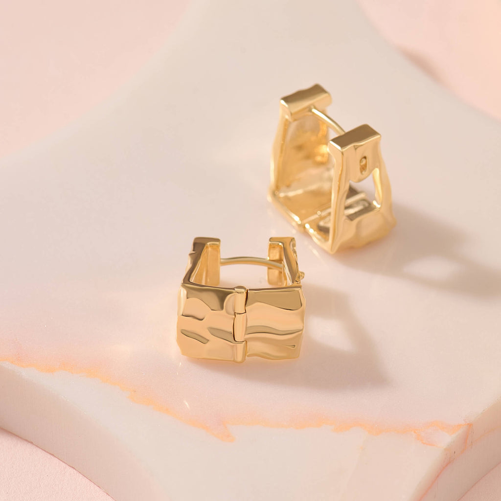 Sculptural Square Hoop Earrings - Gold Vermeil