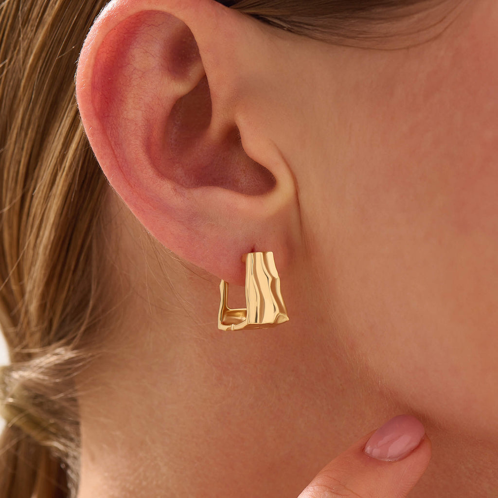 Sculptural Square Hoop Earrings - Gold Vermeil
