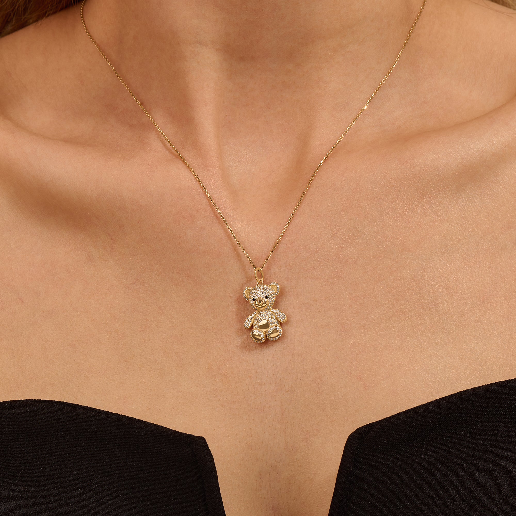 Teddy Bear Necklace in Gold